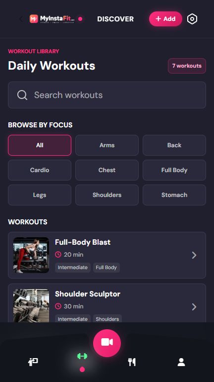 Workout library with focus filters